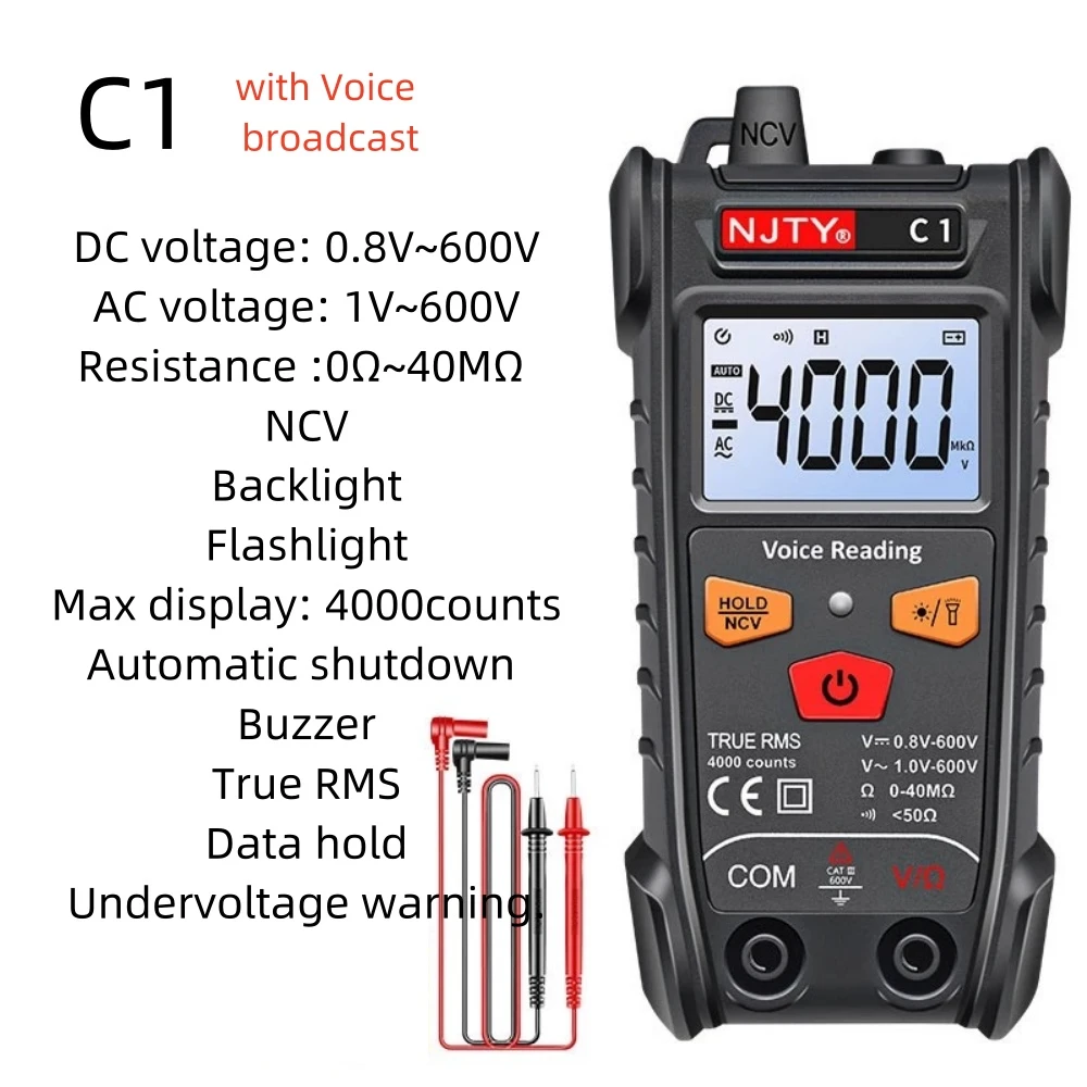 T1/C1(Voice broadcast) 4000 counts Digital Multimeter