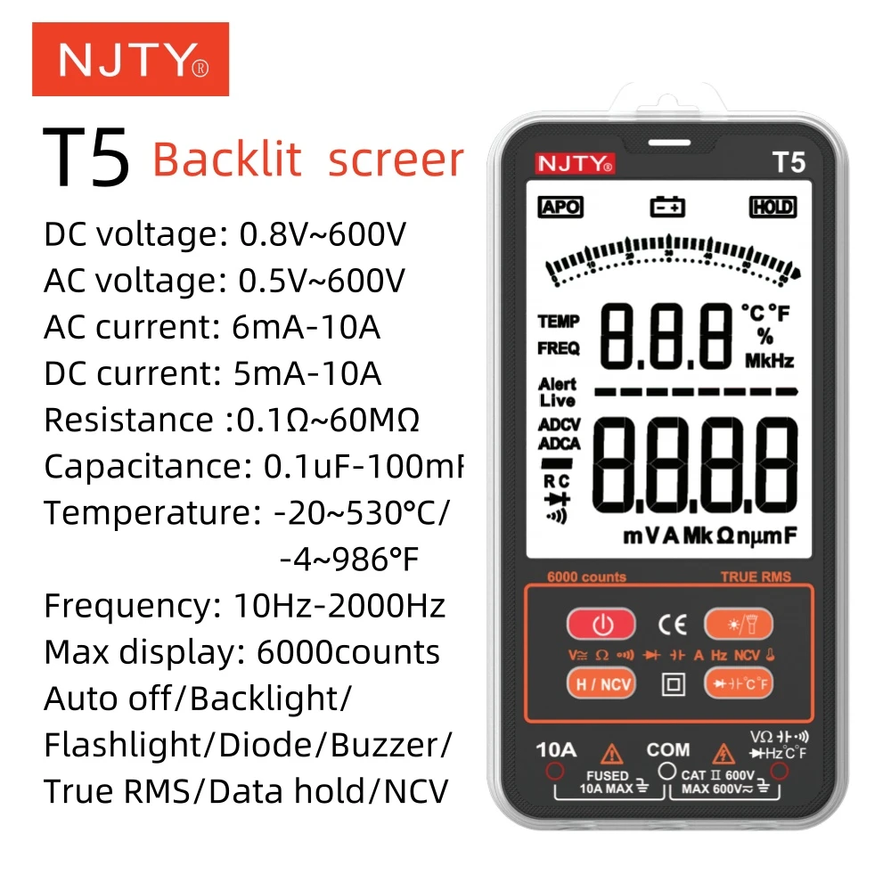 T5(Normal/VA screen) 6000 Counts True RMS Multimeter Digital Universal Tester 3.8-inch